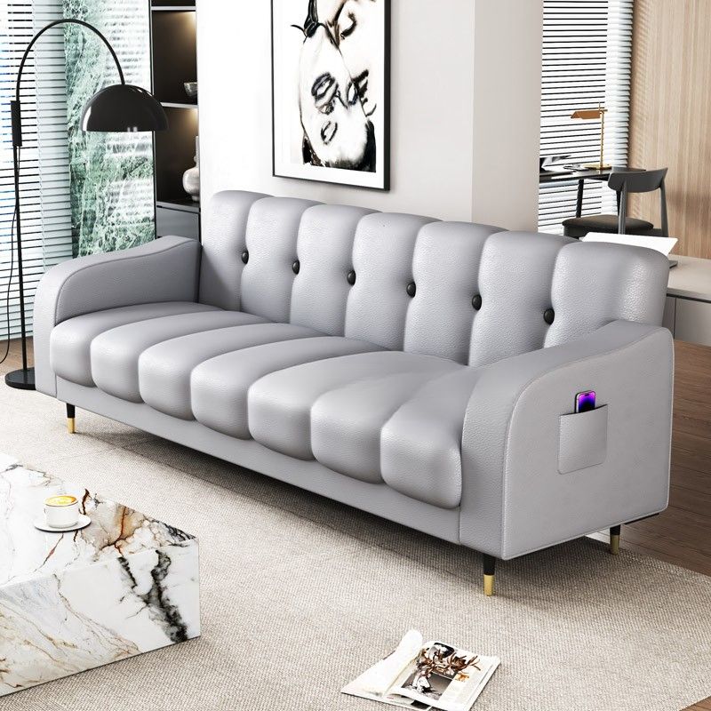 Contemporary Modern Solid Color Scratch-durable Convertible Sofa in Pu Leather with Midnight Black/Gray/White Upholstery, Seats 3/2-seater, with Receptacle Storage