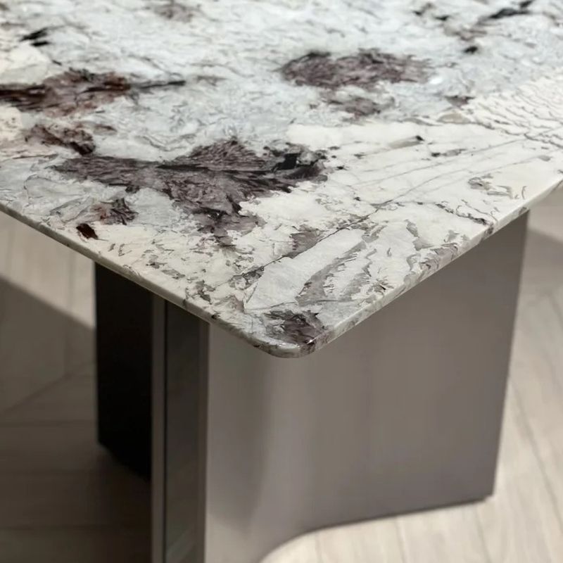 Minimalist Chalk Scratch-tolerant Fixed Marble Top Dining Table with Stainless Alloy Double Pedestal Base for 10-seater/for 6/Seating for 8