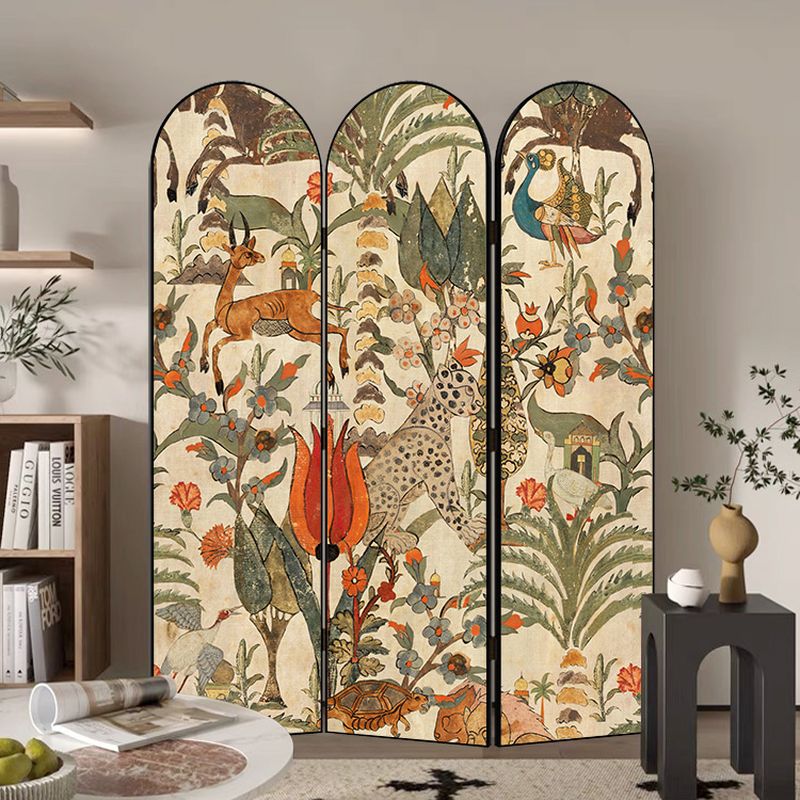 Minimalist Opaque Fold-up Screen Divider with Natural Wood Frame and 3 Panels, Double Sided Print, Independent