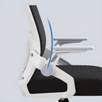 Upholstered Midnight Black/Dove Grey Office Chairs with Portable Wheels, Lumbar Support, Tilt Available, Flip-Up Armrest, and Headrest