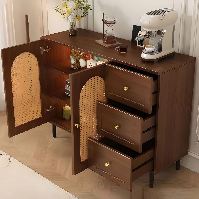 Microwave Shelf Cabinet with 3 Drawers, Hutch, 2/3 Interior Shelves, Larder Storage, Wood Countertop, 2 Doors, Self-supporting
