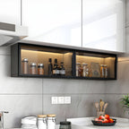 Contemporary Faux Wood Wall Mounted Display Cabinet with Glass Door