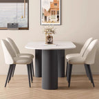 Modern Simple Style Peninsula Slate Dining Table Set with Three Legs Fixed Mechanism in Chalk Color