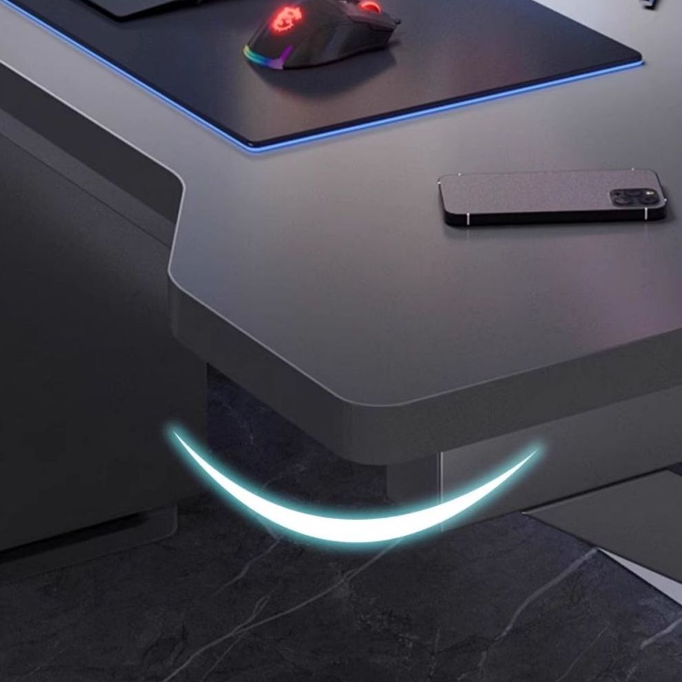 Minimalist Novelty Gaming Computer Desk in Midnight Black with Sled Base and Independent Structure Featuring Wire Management and Engineered Wood Top