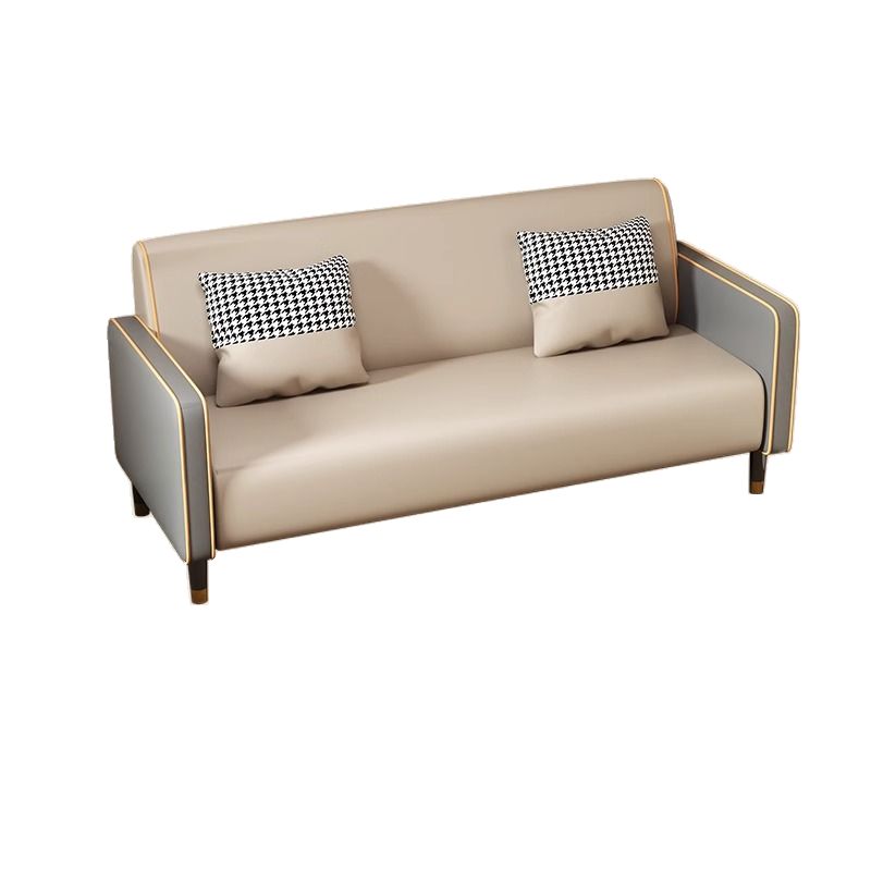 Trendy Solid Color Stain Resistant Loveseat in Synthetic Leather Grey/Beige/Amber Color for 2 People with 2 Pillows