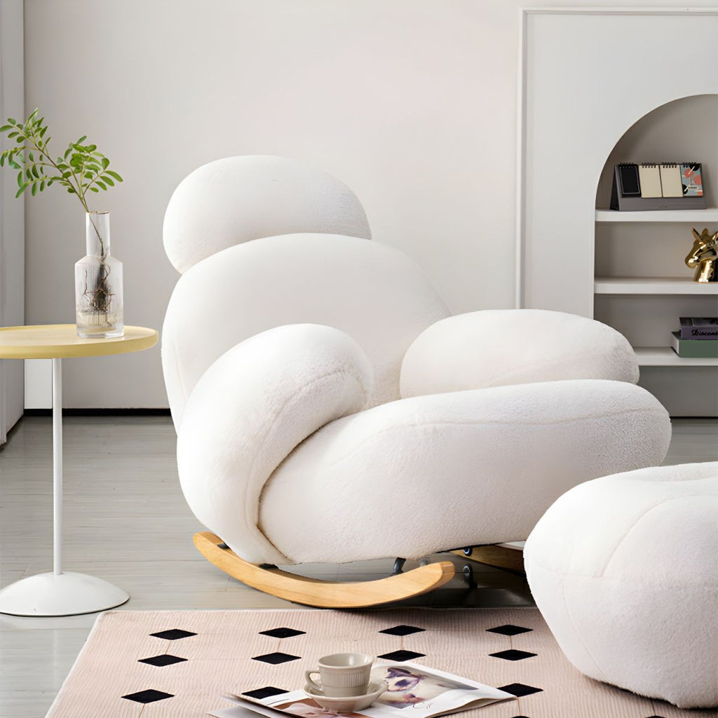 Modern Upholstered Rocking Chair - Natural Wood Legs, Round Arms, and Luxurious Foam Cushion