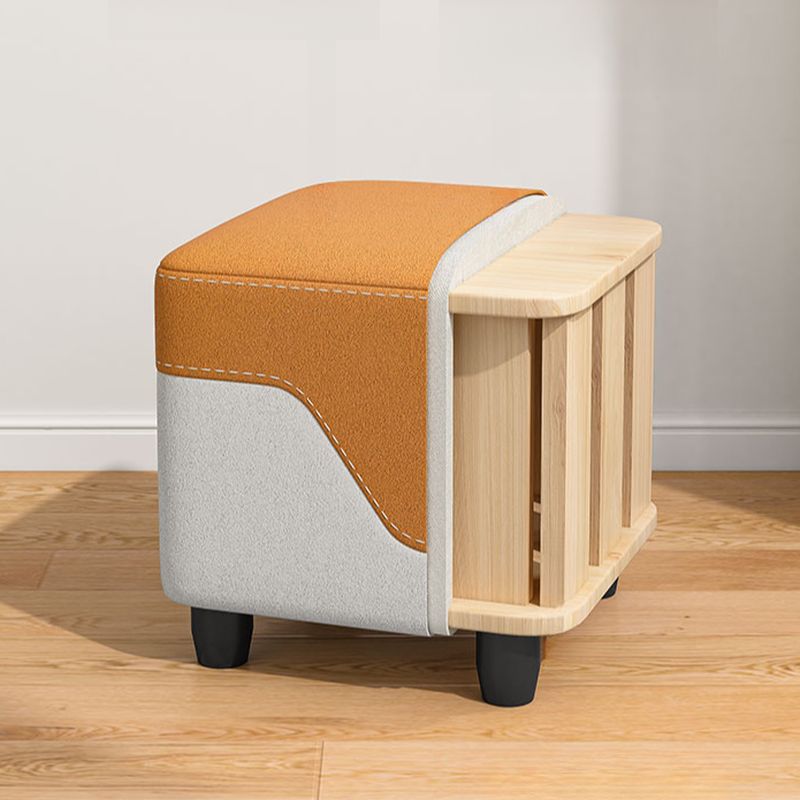 Modern Square Solid Color Cube Ottoman in Dove Grey/Light Blue/Tangerine with Natural Wood Frame