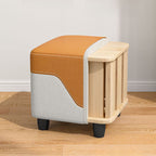 Modern Square Solid Color Cube Ottoman in Dove Grey/Light Blue/Tangerine with Natural Wood Frame