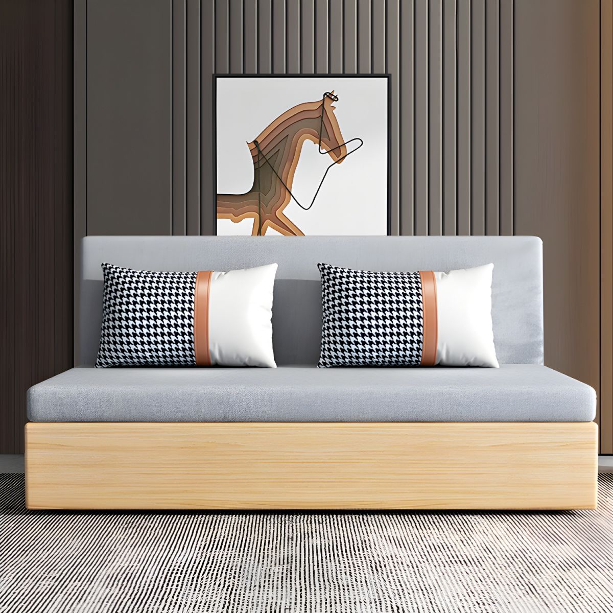 Cotton Blend Contemporary Convertible Bed Sofa Couch with Pillows