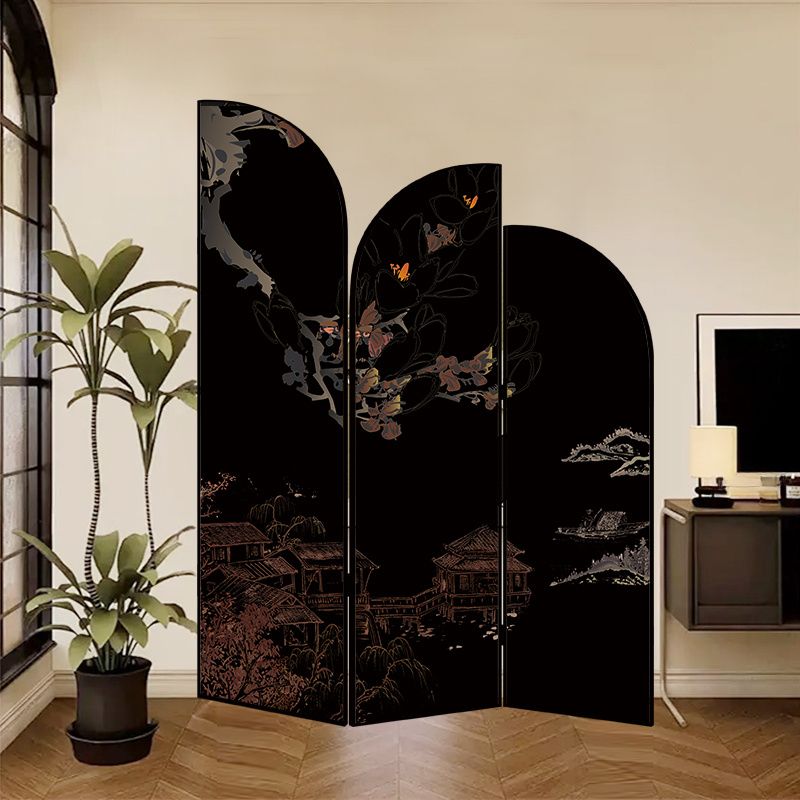 Indoor Opaque Folding Temporary Wall Panels with Natural Wood Frame, 3 Panels, Double Sided Print, Self-supporting
