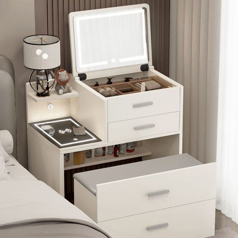 Modish Small/Standard Vanity Set with Light Gray Chair, 4 Drawers, Composite Wood Frame, and Light Up Mirror