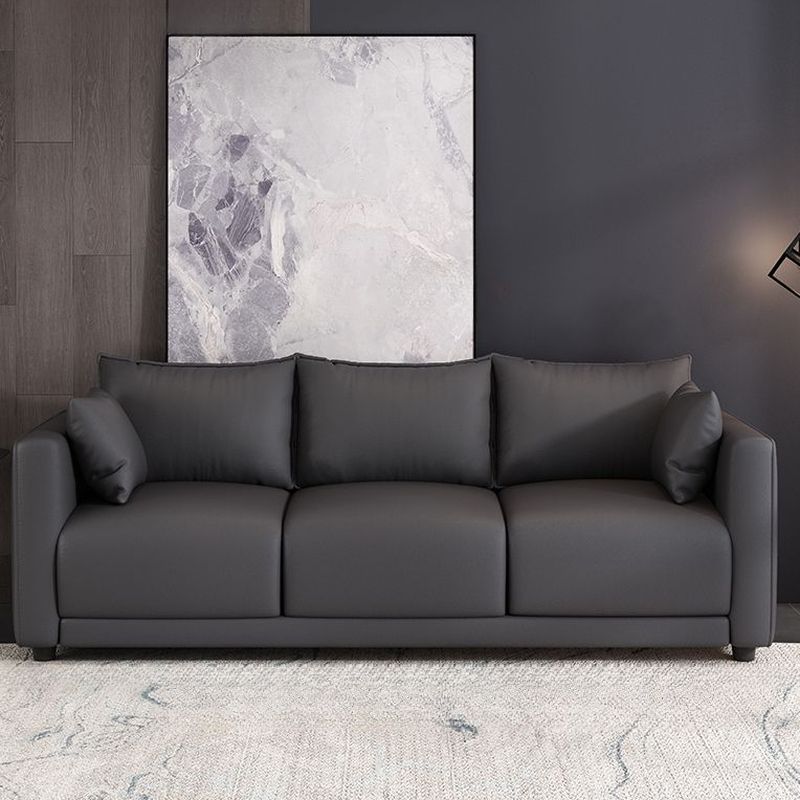 Modern Solid Color Scratch-defiant Standard Sofa in Pu with Black/Dark Grey/Ivory Upholstery, 3-seater, and 2 Pillows