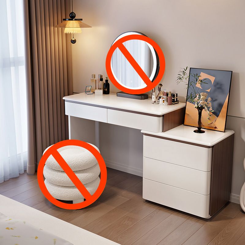 Modish Large Makeup Vanity with Natural Wood Table Top and 8/5 Drawers