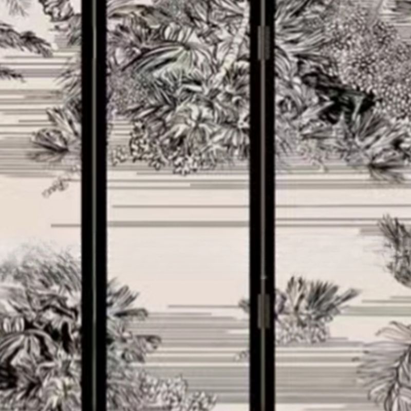 Matte Black Opaque Fold-up Screen Divider with Natural Wood Frame, 3/5/4 Panels, Double Sided Print, and Independent Design