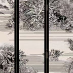 Matte Black Opaque Fold-up Screen Divider with Natural Wood Frame, 3/5/4 Panels, Double Sided Print, and Independent Design