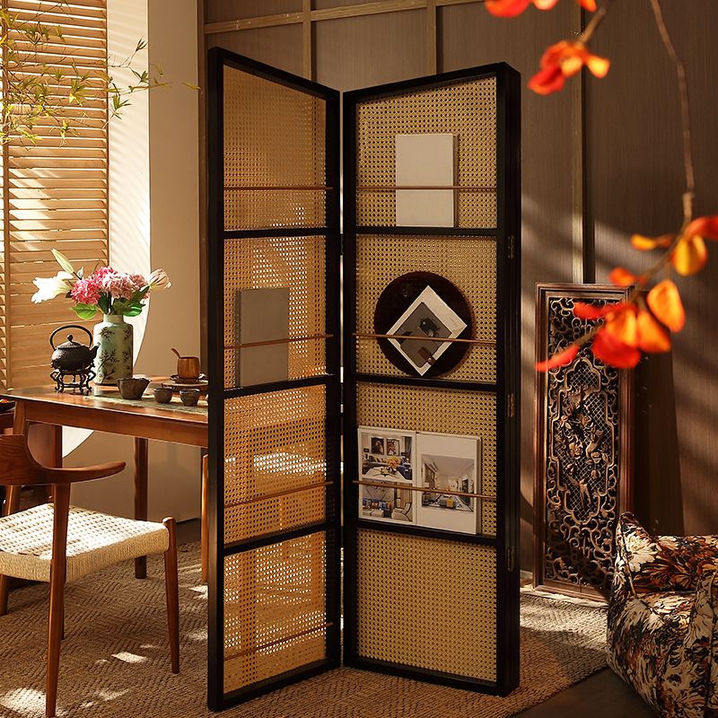 Indoor Translucent Folding/Single Panel Temporary Wall Panels with Shelf and Cane Material, Self-supporting