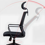 Black Mesh Study Chair with Wheels, Lumbar Support, Tilt Lock, Adjustable Back Angle, and Headrest