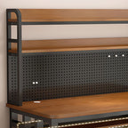 Black/Chalk Rectangle Metal Base Table with Wear Resistance, Shelves, Toboggan Base, Cable Management, and Rounded Corners