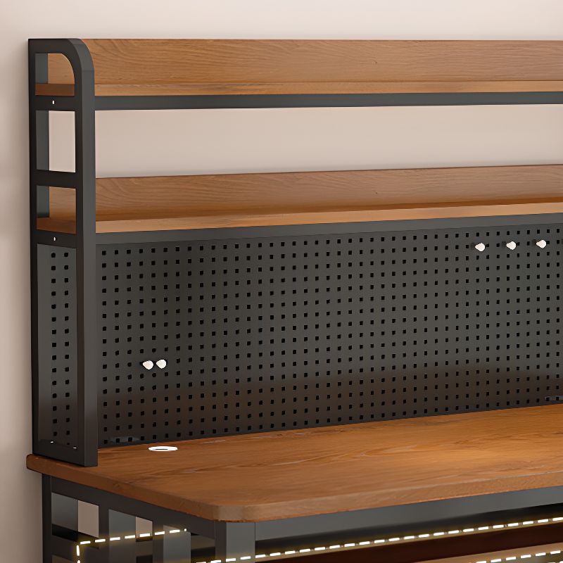 Black/Chalk Rectangle Metal Base Table with Wear Resistance, Shelves, Toboggan Base, Cable Management, and Rounded Corners