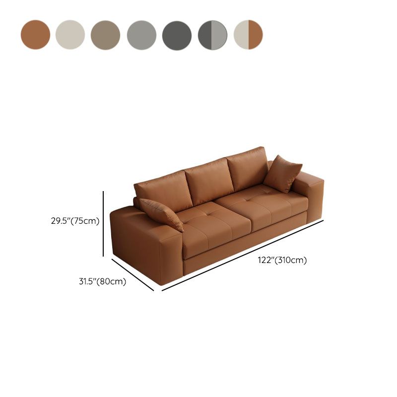 Modern Solid Color Scratch-defiant Standard Sofa in Pu with Dark Grey/Ivory/Coffee Upholstery, 4-seater/3-seater, and 2 Pillows