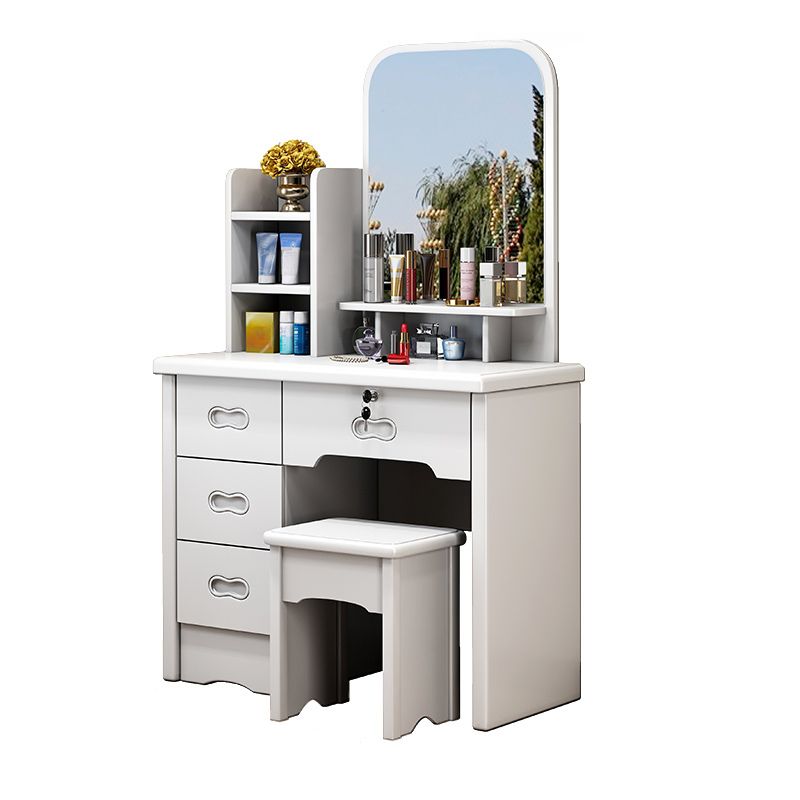 Simple Standard Auburn/Chalk Timber Vanity Set with Drawers, Standing Mirror and Seat