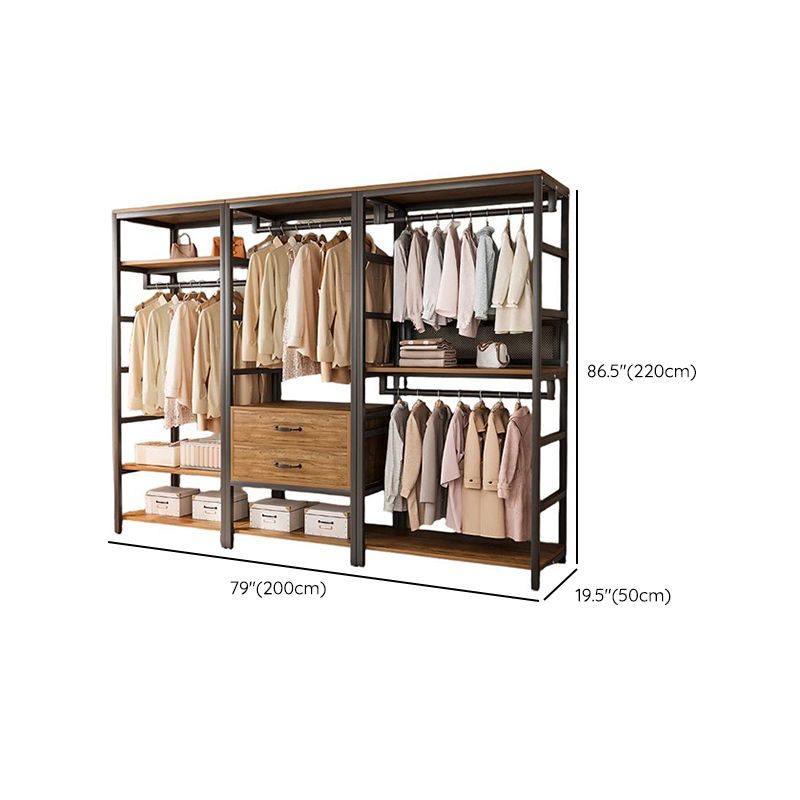 Midnight Black Simplistic Steel Hall Rack with Repository, 2 Drawers/3 Drawers, 4 Shelves/3 Shelves/7 Shelves, and Manufactured Wood Bench