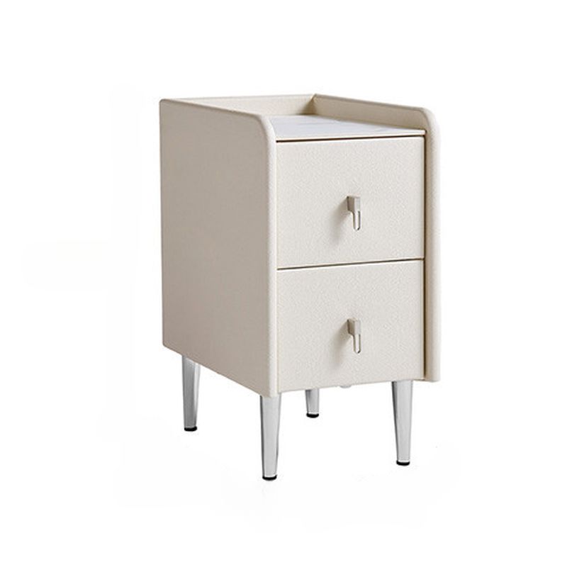 Modish Nightstand With Drawer Organization, 2 Drawers, Stone Countertop, and Leg