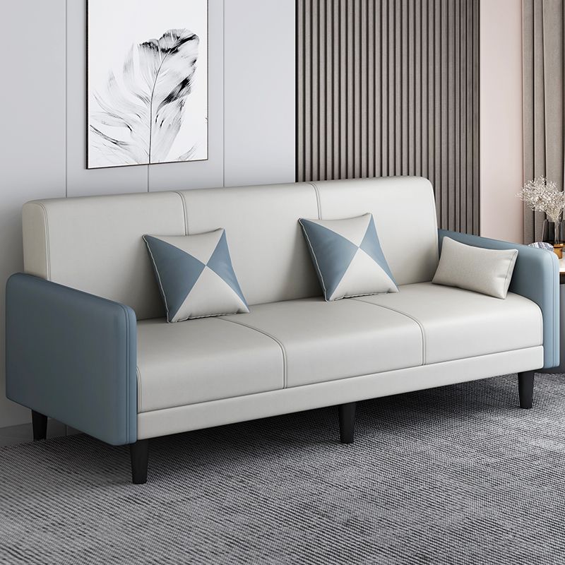 Convertible Sofa in Gray/Cerulean/Off-White with Armrest and 3 Pillows