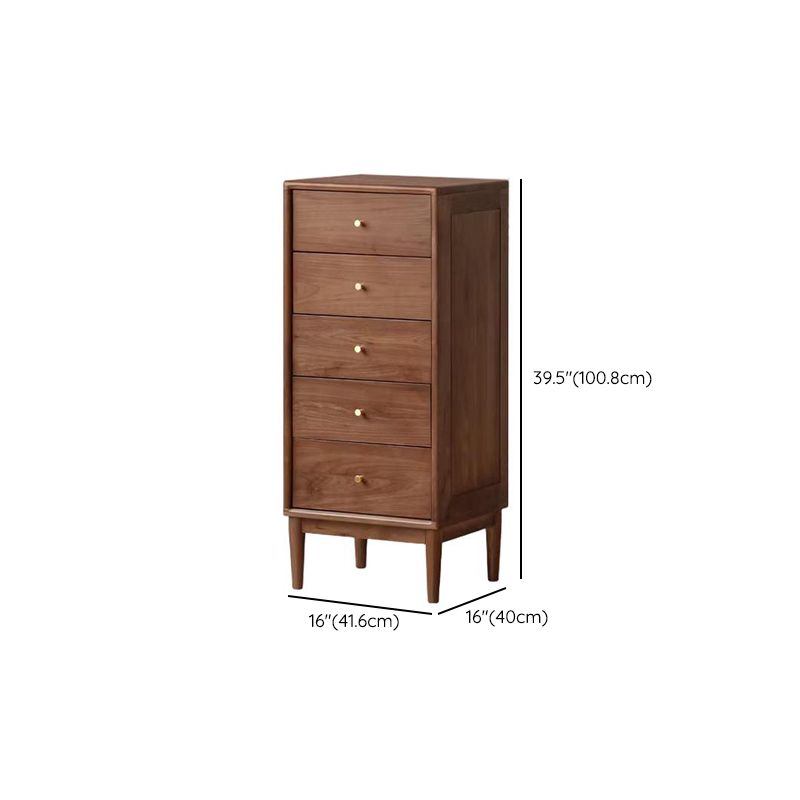 Trendy Walnut Wood Console Dresser/Semainier with 5 Drawers in Horizontal/Vertical Orientation