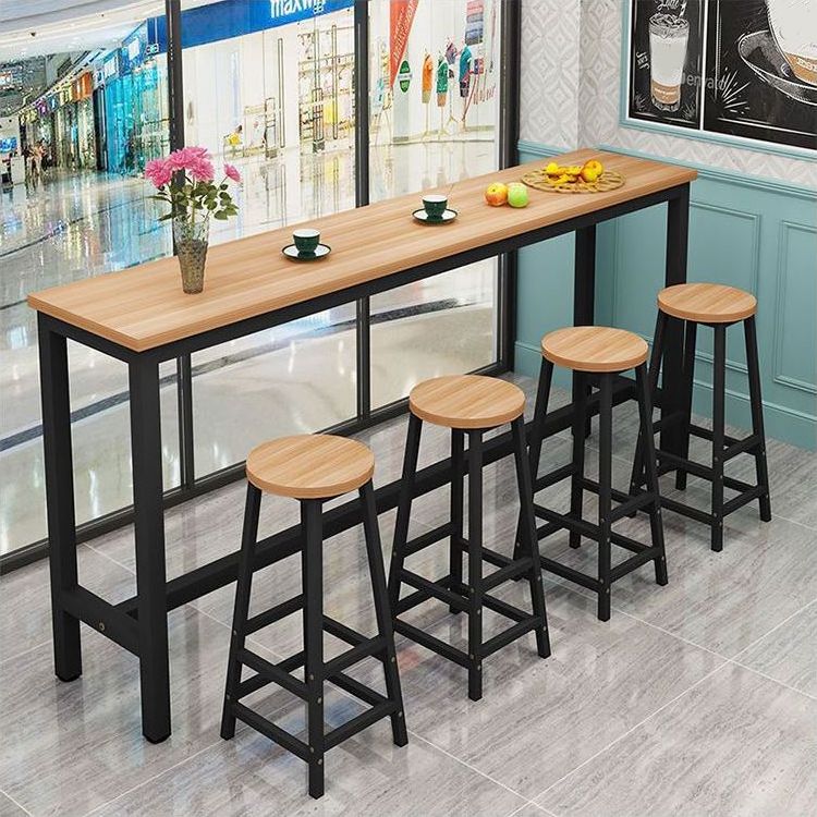 Black/Green/Yellow Reclaimed Wood Bar Table/Bar Height Dining Set with Trestle Base and Footrest in a Modern Style