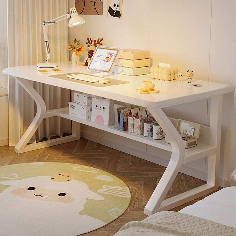Contemporary Rectangle Manufactured Wood Office Desk in White with Exterior Shelving