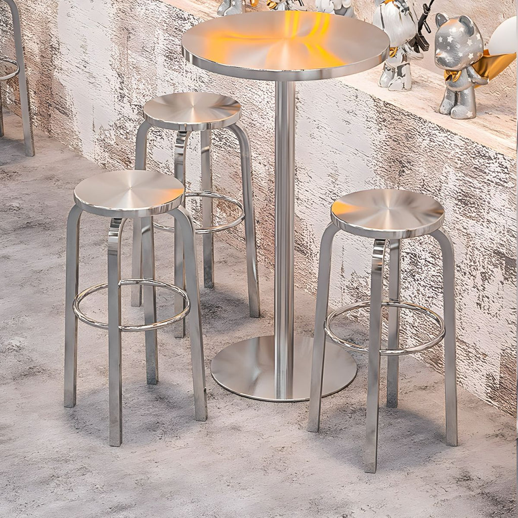 1/2/4 Pieces Silver Stainless Steel Contemporary Bar Pub Table Set