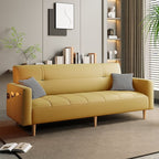 Synthetic Leather Convertible Sofa in Grey/Light Blue/Light Green with Arm