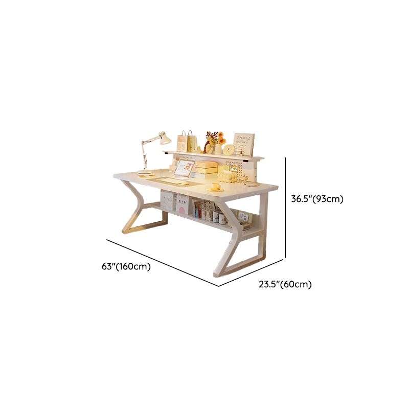 Modern Rectangular Chalk Laminate Writing Table with Exterior Shelf, Hutch, and Cable Management