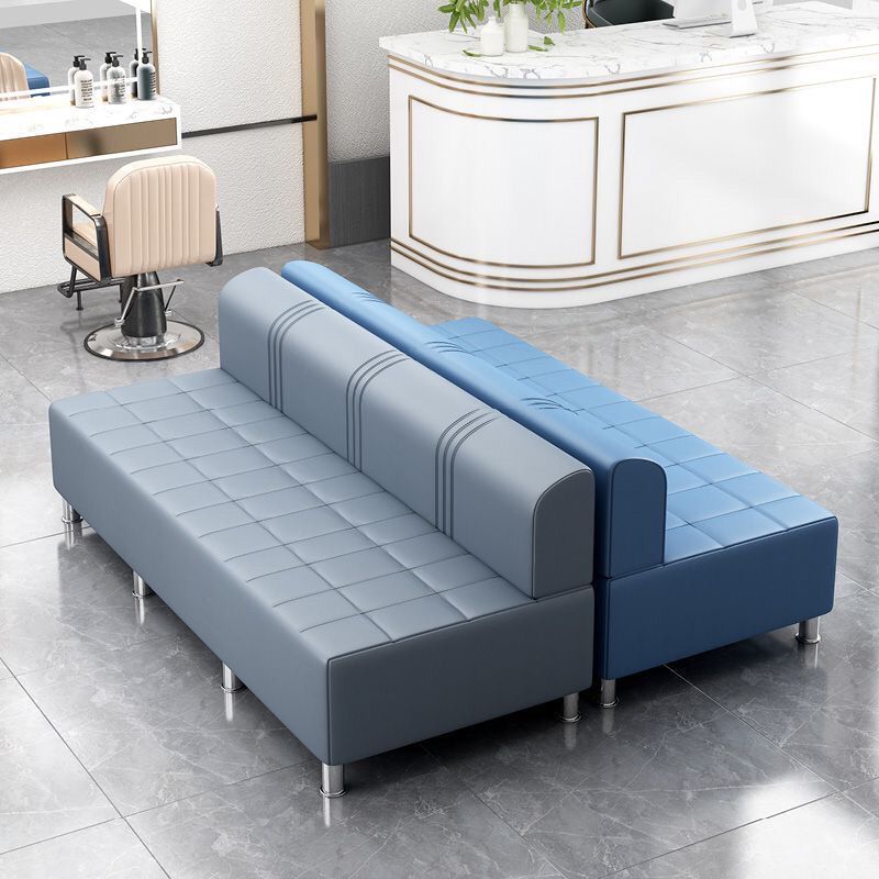 Contemporary Faux Leather Grey/Cerulean/Apricot Sofa for The Parlor