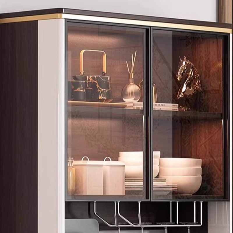 Chalk Sideboard with 2 Drawers/1 Drawer, Standard/Narrow Size, Six Internal Shelves, Sintered Stone Countertop, Glazed Door, and Stemware Shelf