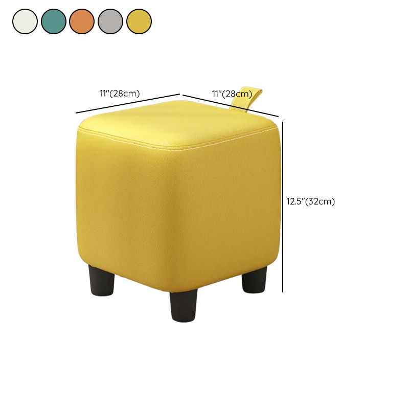 Trendy Square Solid Color Standard Ottoman in Slate Blue/Amber Color/Cream with Natural Wood Frame