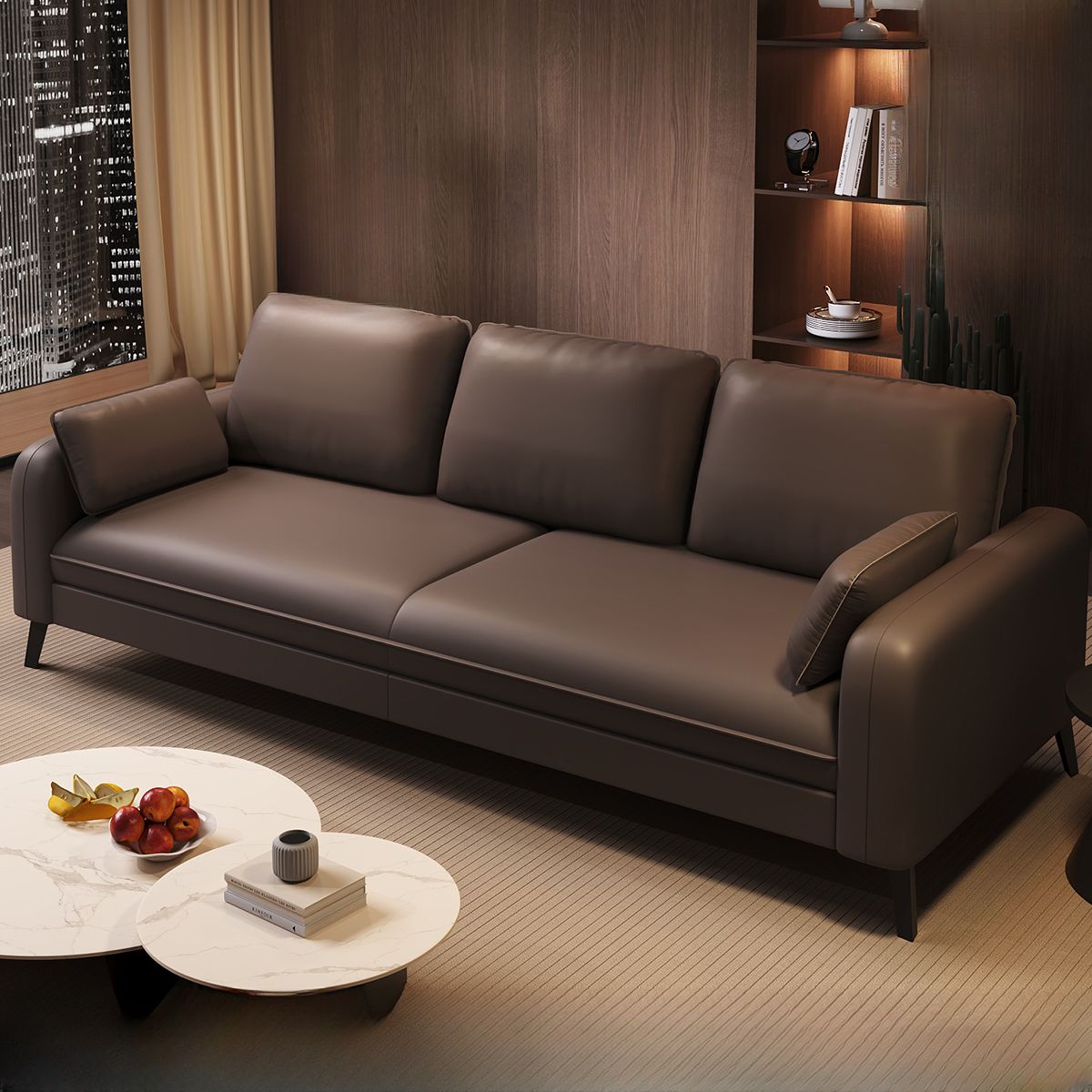 Synthetic Leather Standard Sofa in Dark Gray/Cream/Amber Color with Armrest
