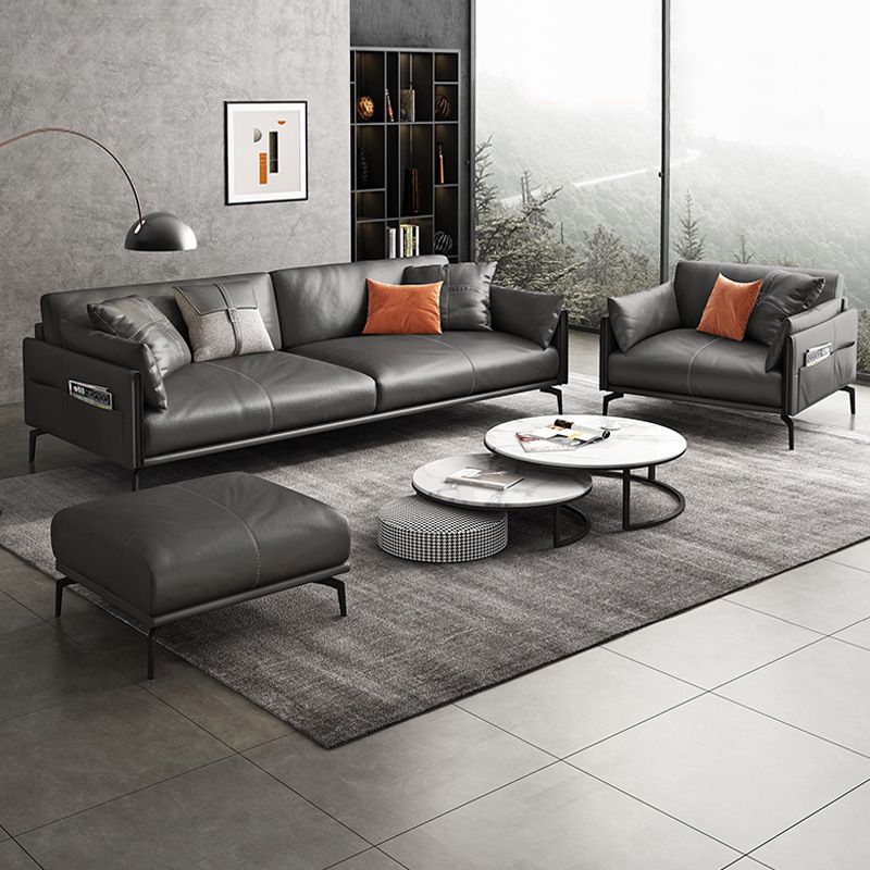 Contemporary Modern Solid Color Scratch-immune Standard Sofa/Loveseat/Single Sofa in Dark Gray with 4-seater/for 3/2 People, Receptacle Storage, and 4 Pillows/6 Pillows/2 Pillows