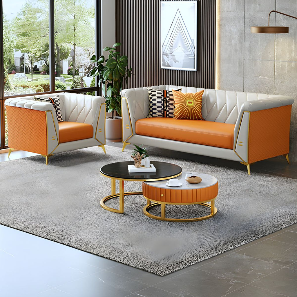 Glam Faux Leather Standard Sofa with Tuxedo Arms in Solid Color