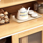 Art Deco Sideboard with 3 Drawers, Closet, 2/3 Shelves, Pantry Hutch, Engineered Wood Countertop, and Sliding Doors
