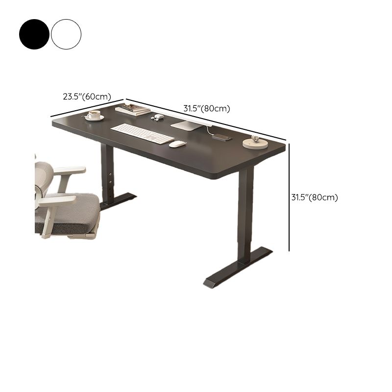 Modern Rectangular Height-Adjustable Laminate Desk in Midnight Black/Chalk/Light Brown with Cable Management and Hand-Operated Office Computer Desk