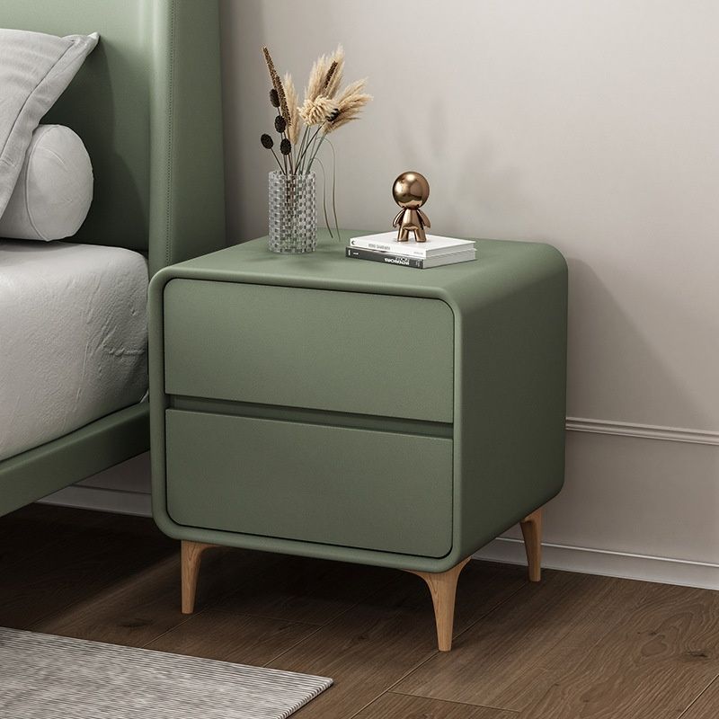 Modish Nightstand With Drawer Organization, 2 Drawers, Pleather Countertop, and Leg