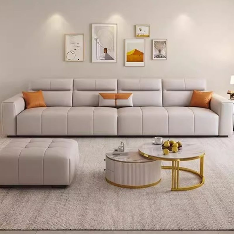 Off-White Standard/Single Sofa with Armrest and 3/1 Pillows for Drawing Room