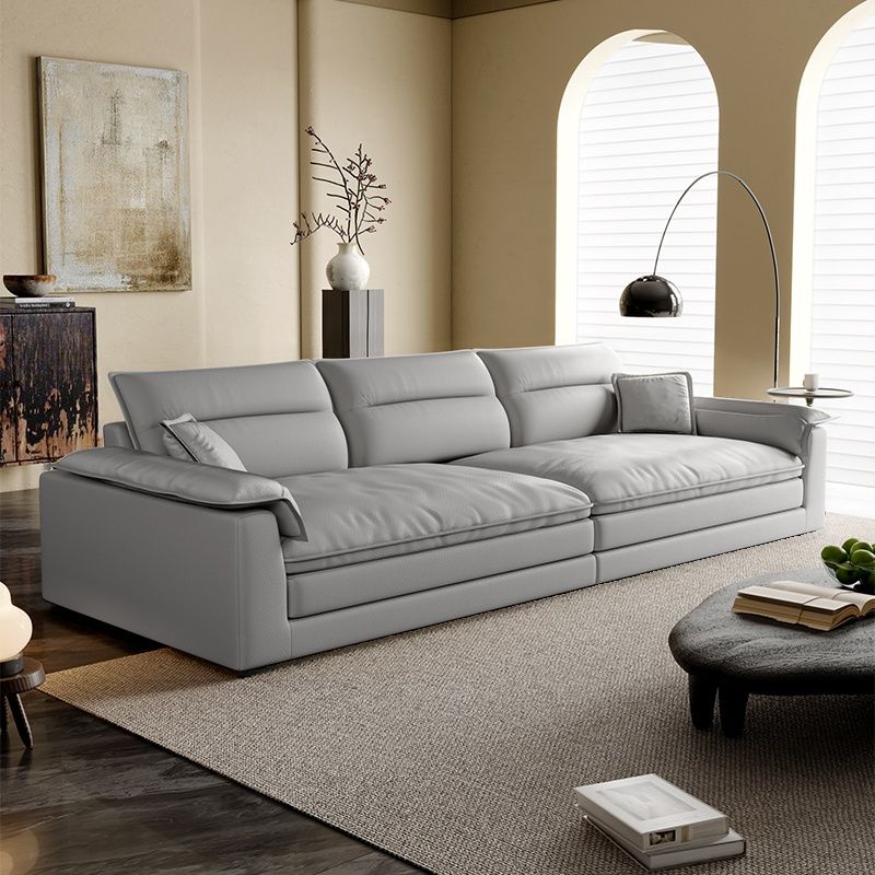 Modish Solid Color Water Resistant Standard Sofa in Light Gray/White/Light Brown with Seats 3/2-seater and 2 Pillows