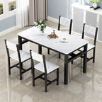 Simplistic Rectangular Dining Table with White Wooden Tabletop and Fixed Table