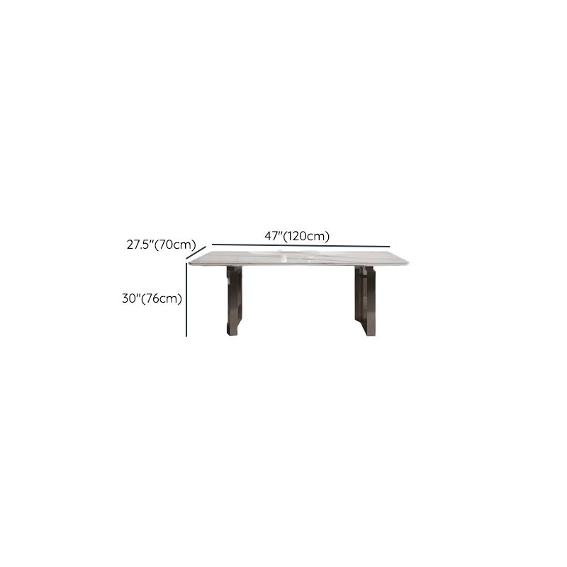 Art Deco Marble Dining Table with Fixed Table in White, Thermal Resistant for Seats 4/6-person Seat, Marble Slab Top and Mixed-material Design
