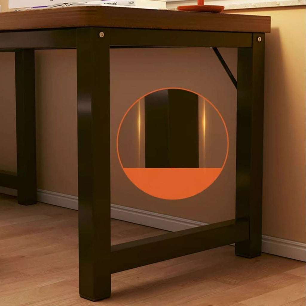 Chalk/Brown Minimalist L-Shape Distortion-resistant H-Shape Desk with Exterior Shelf and Wire Management in Natural Wood