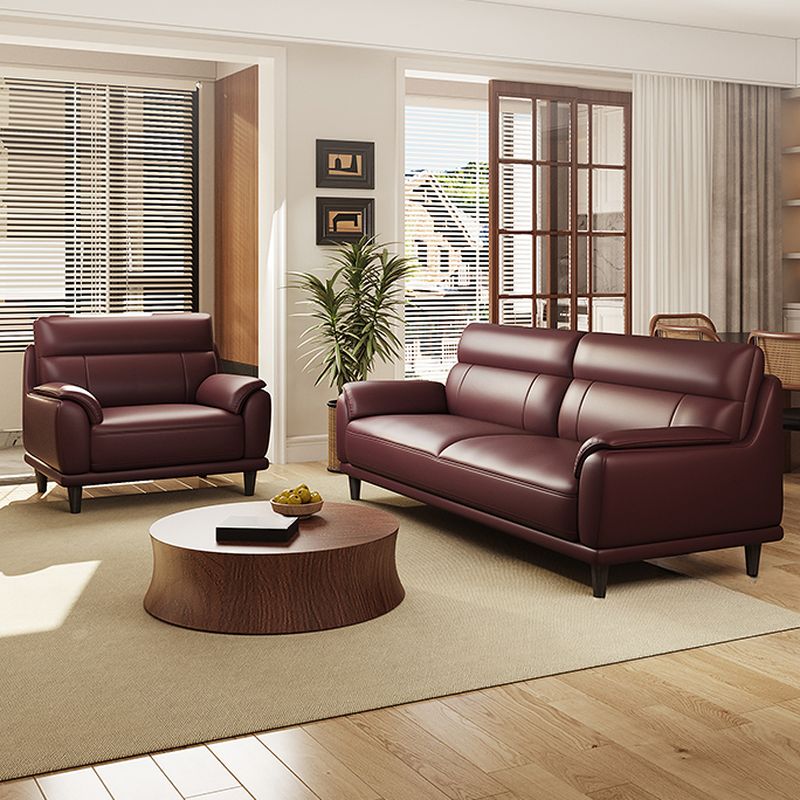 Trendy Solid Color Water Resistant Standard Sofa/Loveseat/Single Sofa in Auburn with Arm Included, Seats 3/4-seater/2 People