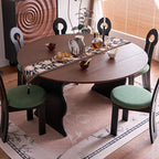 Solid Wood Table in Modish Style with Midnight Black Double Pedestal, Fold-in Leaf, 8-seater/4-seater, Scratch-proofed, Solid Wood Tabletop